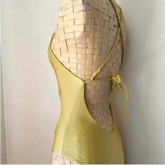 Frankie’s Bikinis Poppy One Piece Crochet Swimsuit Yellow Gold Rope Tie - Picture 7 of 12